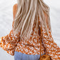 Floral Cold-Shoulder Flare Sleeve Blouse
