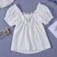 Lace Trim Tie-Back Puff Sleeve Top