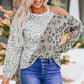 Leopard Color Block Round Neck Cold-Shoulder Top