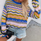 Rainbow Stripe Openwork Flare Sleeve Knit Top