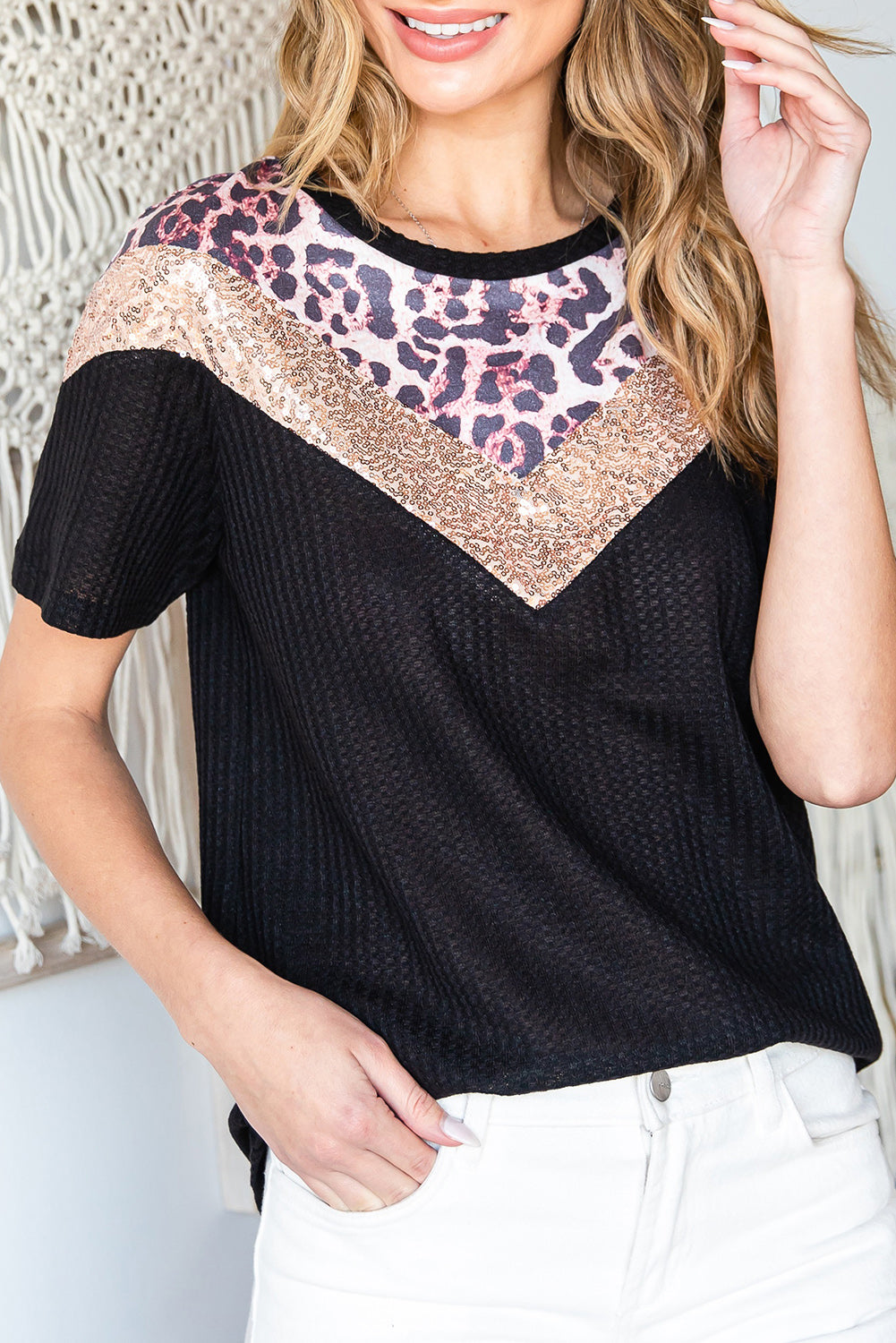 Leopard Chevron Round Neck Top