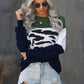 Leopard Color Block Ribbed Trim Dropped Shoulder Sweater