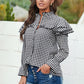 Black Plaid Button Ruffle Shirt