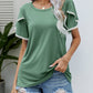 Pom-Pom Trim Flutter Sleeve Round Neck Tee