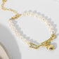 14K Gold Plated Heart Charm Pearl Bracelet