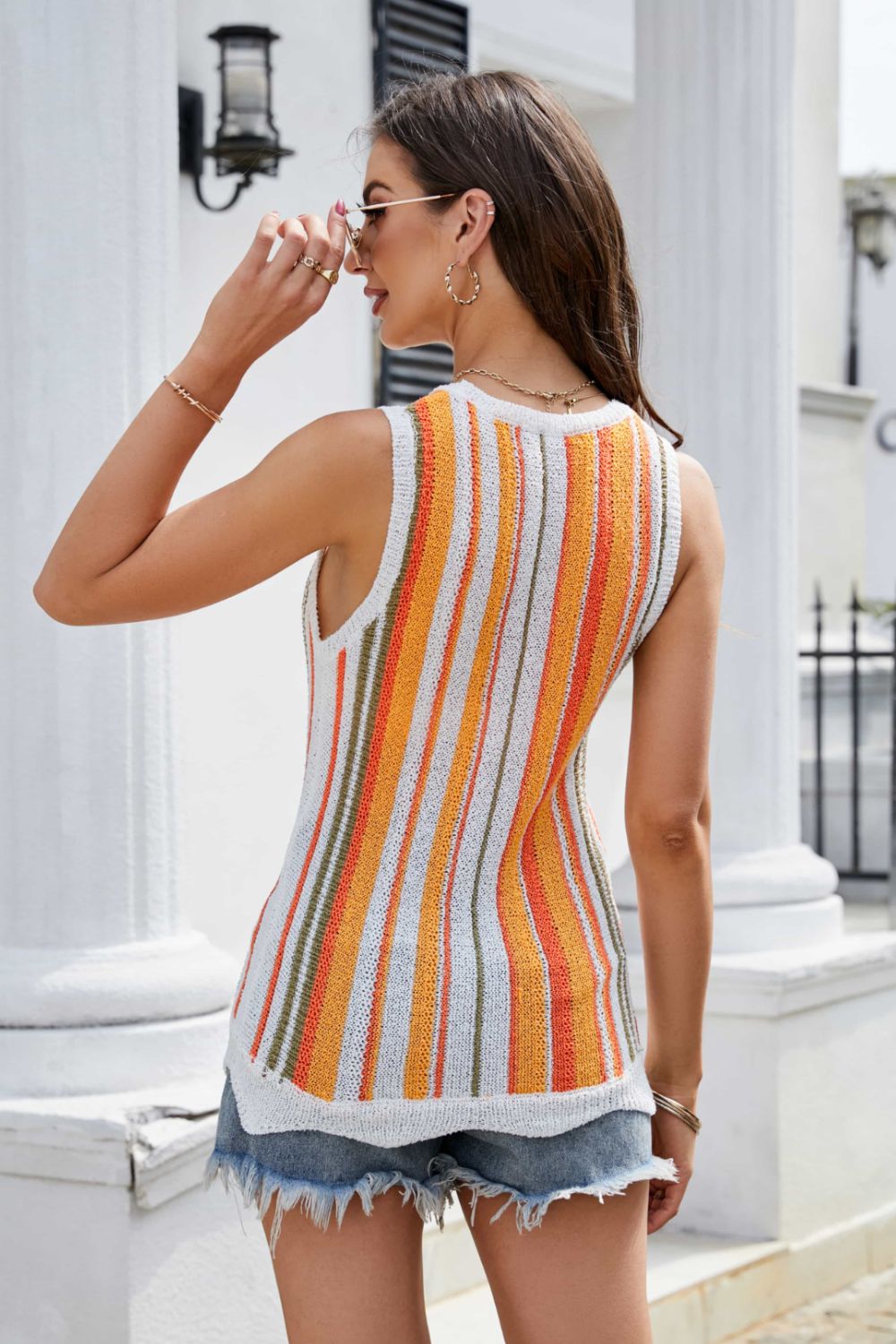 Striped Scalloped Hem Knit Tank