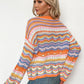 Rainbow Stripe Openwork Flare Sleeve Knit Top