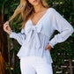 Striped Deep V Bow Detail Babydoll Top