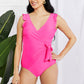 Marina West Swim Full Size Float On Ruffle Faux Wrap One-Piece in Pink