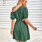 Cutout Asymmetrical Neck Puff Sleeve Dress