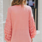 Spliced Lace Balloon Sleeve Waffle-Knit Tunic Top