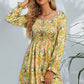 Floral Smocked Square Neck Dress