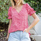 Printed Flounce Sleeve Plunge Blouse