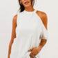 Ribbed Zip-Back Cold-Shoulder Top