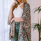 Printed Open Front Three-Quarter Sleeve Cover Up