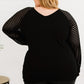 Plus Size Sheer Striped Sleeve V-Neck Top