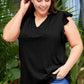 Plus Size Flutter Sleeve Notched Blouse