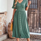 Gathered Detail Buttoned V-Neck Midi Dress