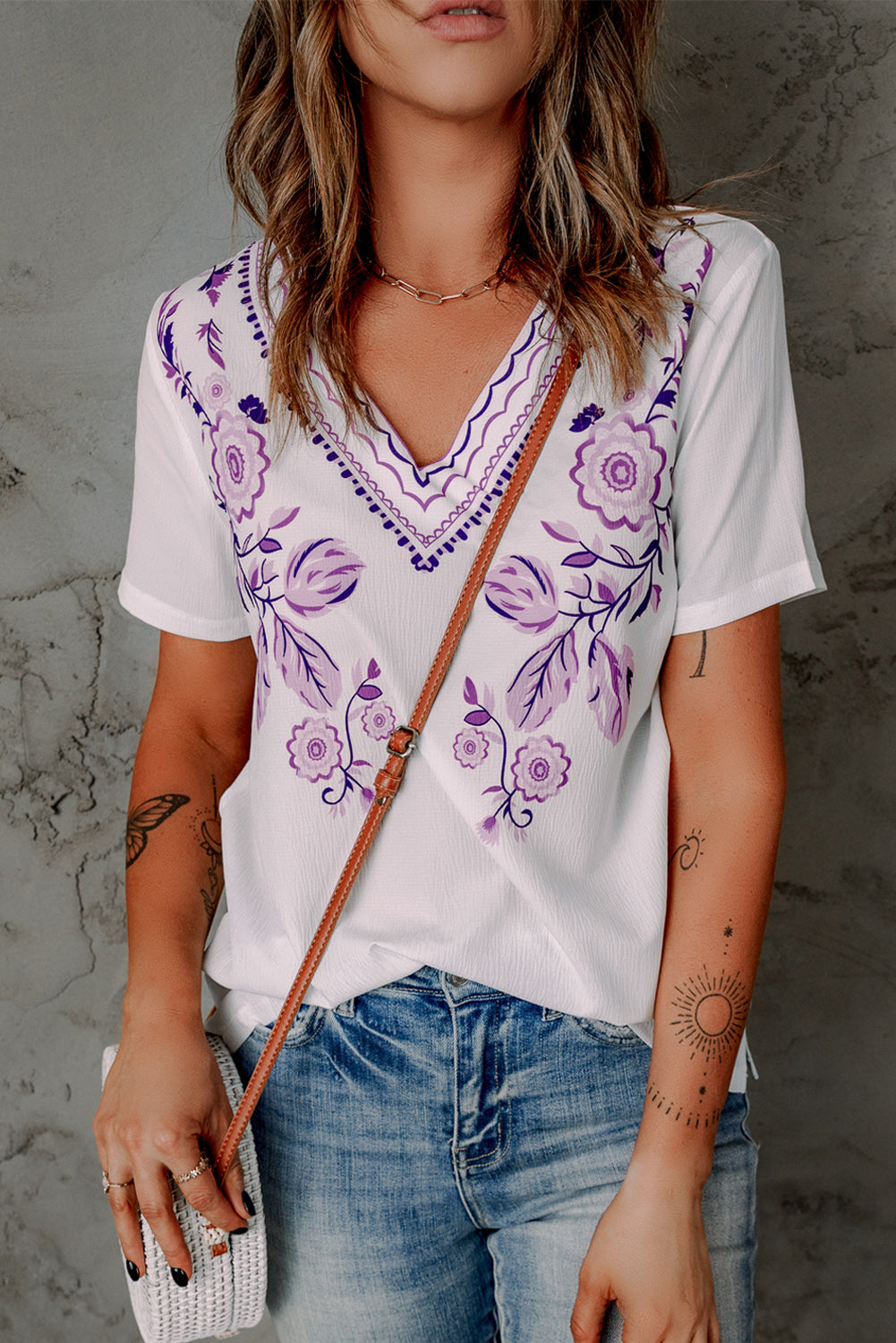 Floral Embroidery V-Neck Top