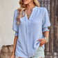 Textured Notched Neck Puff Sleeve Blouse