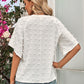 Swiss Dot Notched Neck Flare Sleeve Blouse