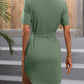 Tie-Waist Button Front Short Sleeve Shirt Dress