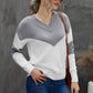 Chevron Color Block V-Neck Dropped Shoulder Sweater