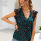 Printed Spliced Lace Plunge Blouse