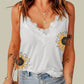 Sunflower Print Lace Trim Plunge Cami