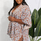 Printed Open Front Three-Quarter Sleeve Cover Up