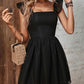Ruffled Square Neck Fishnet A-Line Dress