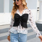 Floral Frill Trim Flounce Sleeve Drawstring Blouse