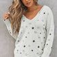 Star V-Neck Roll Hem Drop Shoulder Sweater