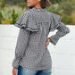 Black Plaid Button Ruffle Shirt