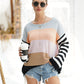 Striped Ribbed Trim Bell Sleeve Sweater