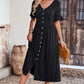 Gathered Detail Buttoned V-Neck Midi Dress