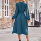 Buttoned V-Neck Flounce Sleeve Midi Dress