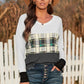 Plaid Color Bock V-Neck Knit Top