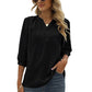 Swiss Dot Notched Neck Three-Quarter Sleeve Blouse