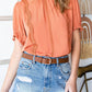 Frill Neck Short Flounce Sleeve Blouse
