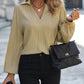 Textured Johnny Collar Drop Shoulder Blouse