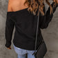Horizontal Ribbing One-Shoulder Sweater