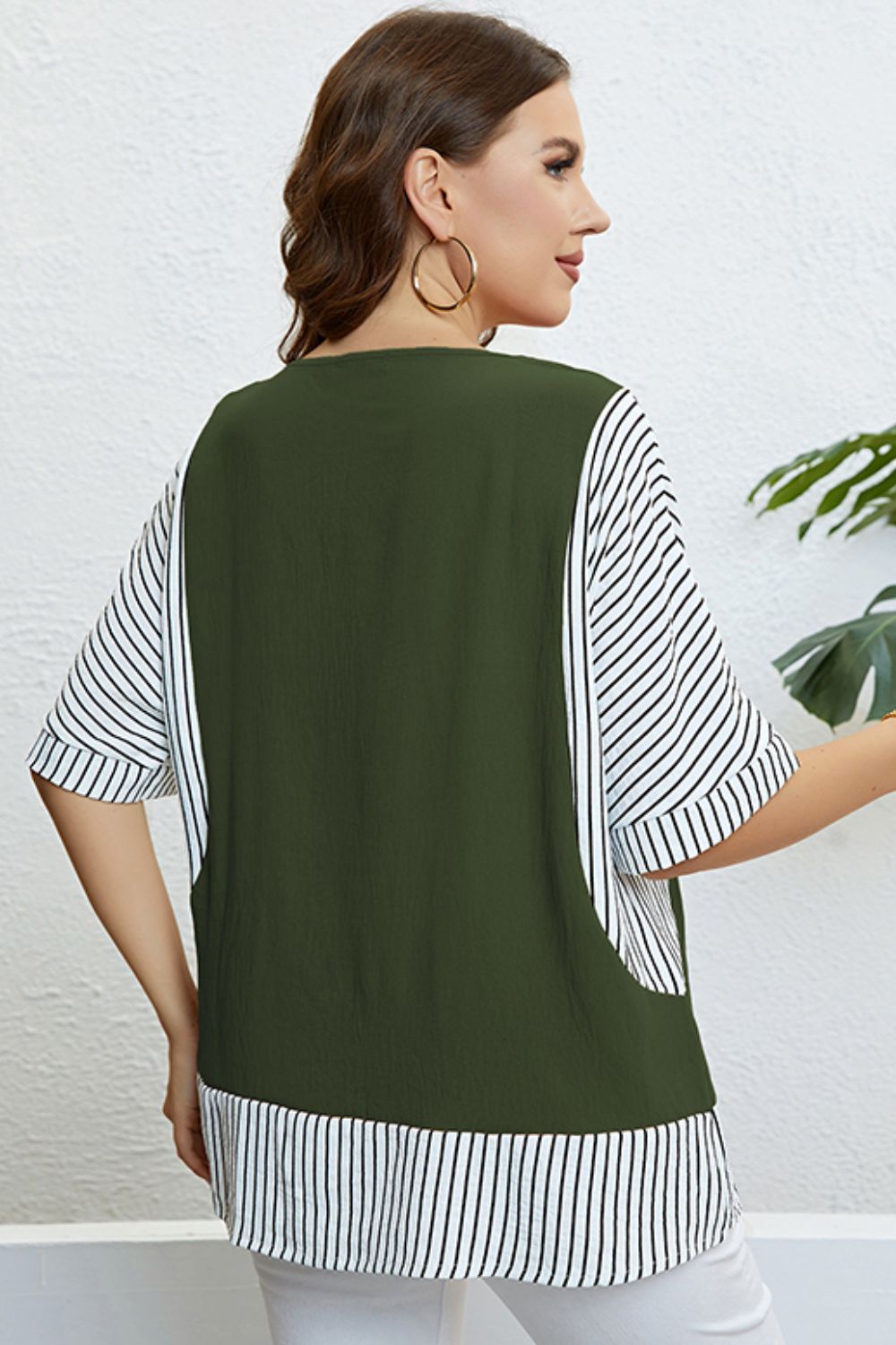 Plus Size Striped Round Neck Half Sleeve Top