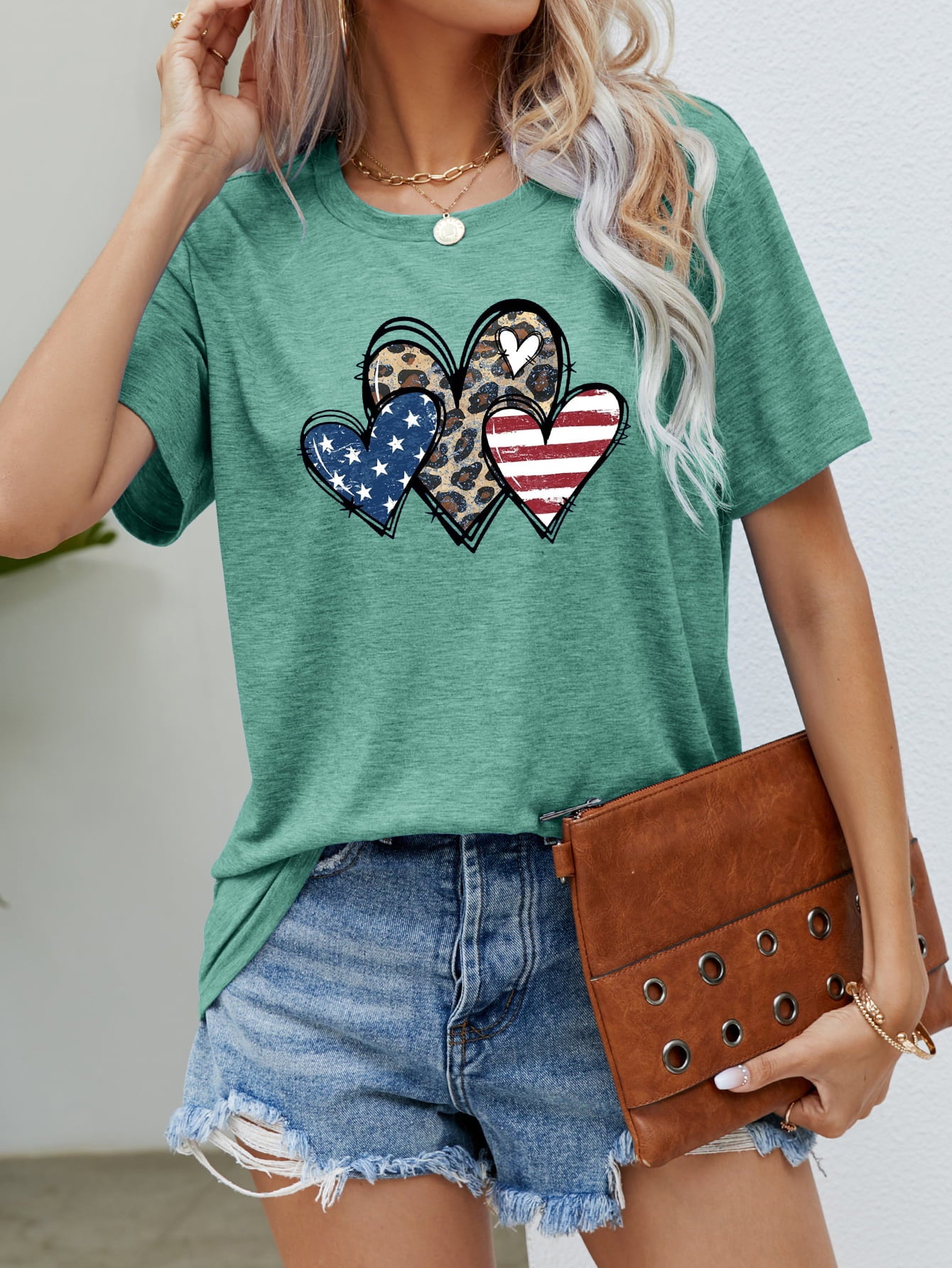 US Flag Leopard Heart Graphic Tee