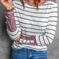 Striped Leopard Round Neck Long Sleeve Tee