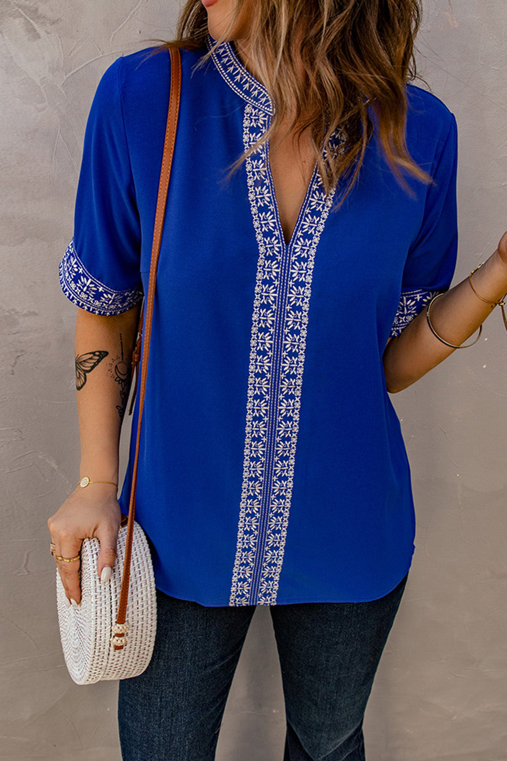 Embroidered V-Neck Top