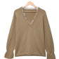 Lace Trim Flounce Sleeve V-Neck Sweater