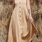 Decorative Button Ruffle Trim Smocked Maxi Dress