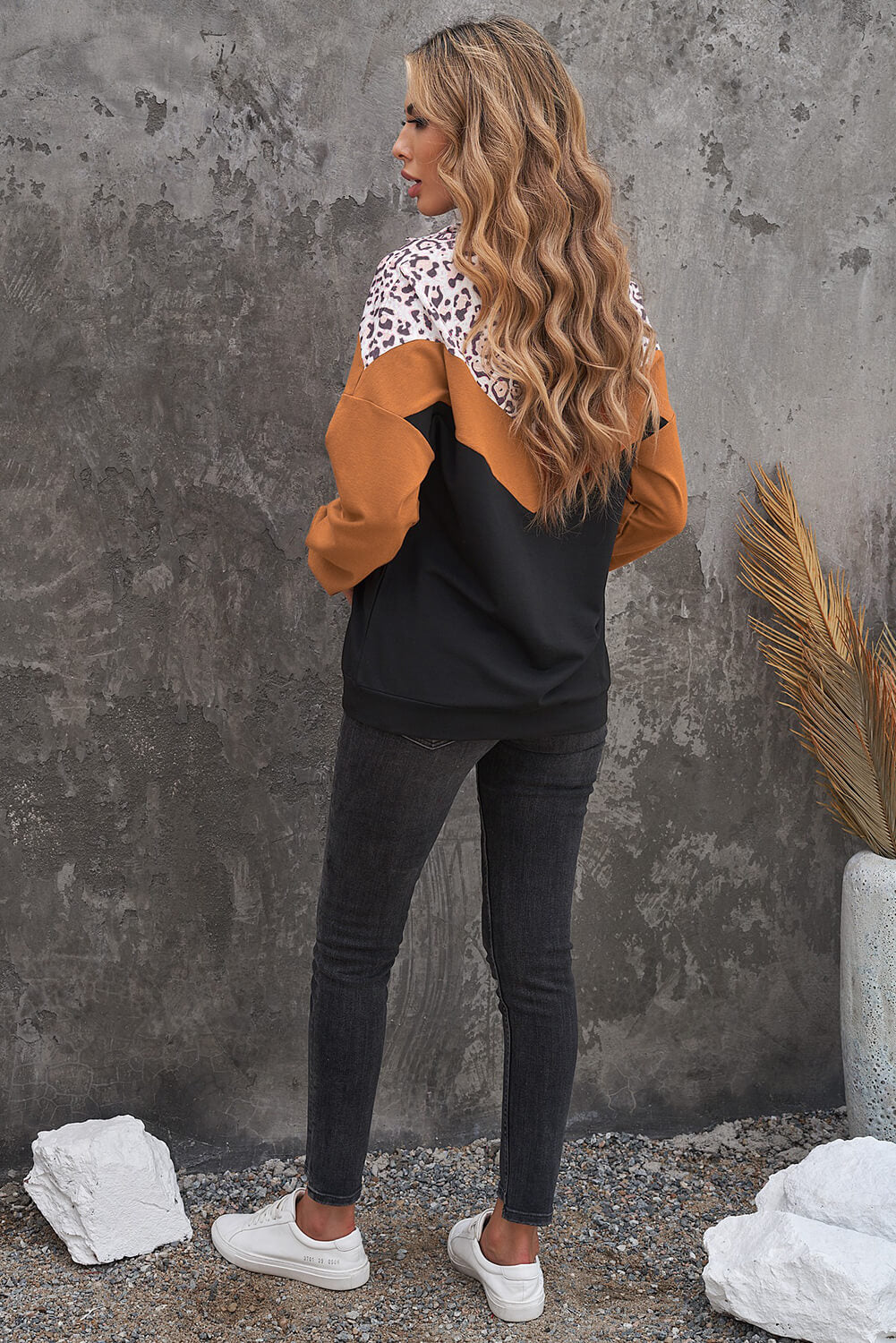 Leopard Color Block Quarter-Zip Sweatshirt