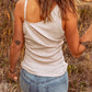 Asymmetrical Neck Sleeveless Waffle-Knit Tank